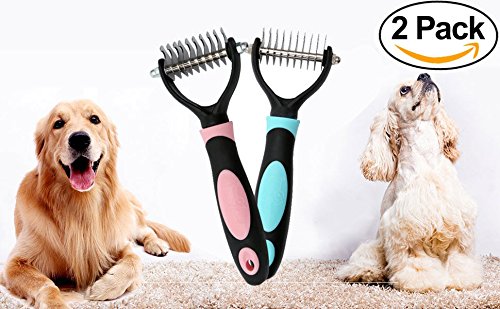 PetHero Dematting Tool for Dogs and Cats – The Best Dog Grooming Comb for Undercoat Removal – Professional Rake Brush for Breeds with Easy Mats and Tangles, 10 Teeth Wide - 2 Pack
