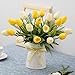 YILIYAJIA Artificial Tulips Flowers with Ceramics Vase Fake Tulip Bridal Bouquets Real Touch Flowers Arrangement for Home Table Wedding Office Decoration(Yellow&Beige)