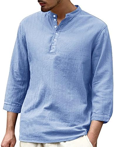 Mens Shirts Linen Hippie Summer Short Sleeve V Neck Casual T-Shirt Beach Tops