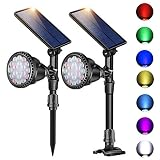 ROSHWEY Outdoor Solar Spotlights, Super Bright 18 LED Security Light Waterproof Wall Lamps for Garden Landscape Patio Porch Deck Garage (7 Colors, 2 Pack)