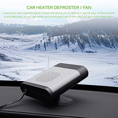 Powstro 12V Car Heater Fan 150W Portable Winter Warm Plug in Cigarette Lighter Fast Heating Windscreen Quickly Defroster Demister Defogger Air Cleaner, Black