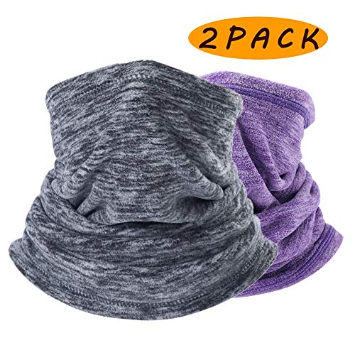 SYOURSELF Neck Warmer Gaiter, 2 Pack Fleece Ski Winter Balaclava Face Mask Scarf Cover for Cold Weather Windproof Winter Motorcycle(Grey+Purple) - Thumbnail 6