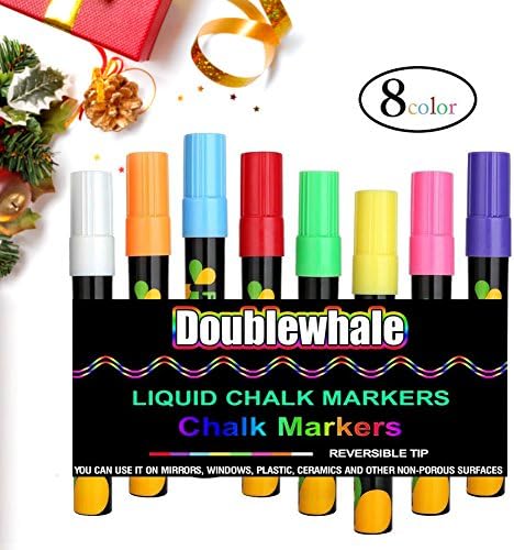 Chalk Markers 8 Pack Art Chalk Pens with Reversible Bullet/Chisel Tips Non Toxic Wet Wipe Erasable Liquid Ink Pens for Kids Ideal for Chalkboard, Blackboard, Whiteboard, Windows, Glass, Bistro,Labels