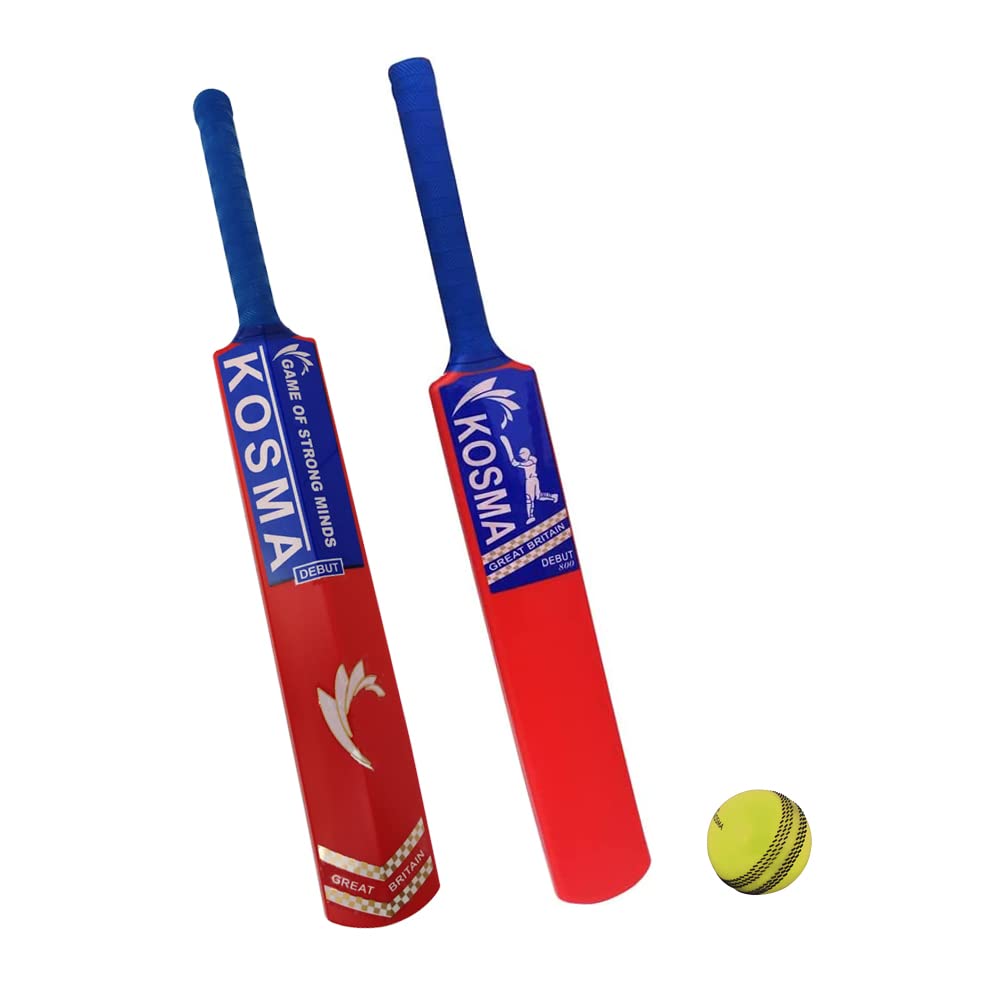 Kosma Kwik Cricket Bat set with 1 Wind ball with seam | Junior Crazy Cricket Bat No 6 (31”) with Cricket Ball | Cricket Coaching Equipment | Red & Blue