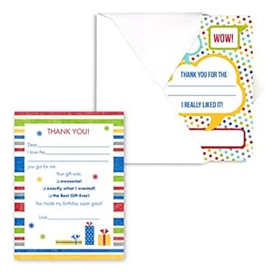 Dots and Stripes Kids Thank You Note Card Pack / 20 Fill In Childrens Colorful Thanks Cards With White Envelopes / 4 5/8…