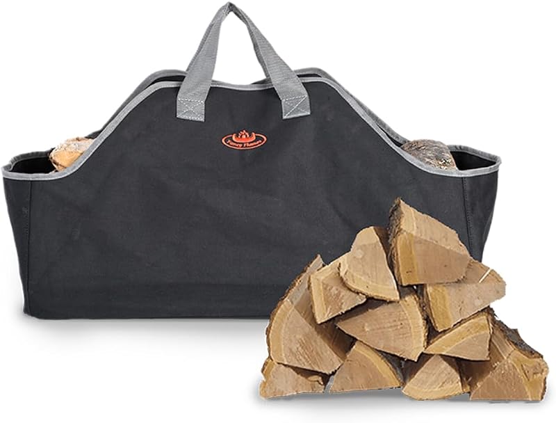 Esschert Heavy Duty Large Canvas Log Carrier Bag Fireplace Wood Holder Black
