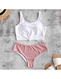 ZAFUL traje de baño de dos piezas con nudo de hojas tropicales con cuello redondo para dama