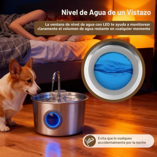 Cat Fountain Stainless Steel 3.2 L, 6 Filters and 6 Sponges | Level window, 0.5W pump and less than 25dB; system with 6 cartridges and 6 pads, detachable for cleaning