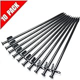 IUM&Eacute; 10 Pack Black Heavy Duty High Strength Steel Camping Tent Stakes Peg Unbreakable and Inflexible for Outdoor Trip Hiking Gardening with Oxford Fabric Pouch 11.8inch ... ... (Black)