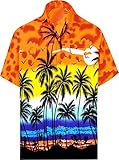 La Leela Hawaiian Shirt For Men Short Sleeve Front-Pocket Palm Tree Orange XL