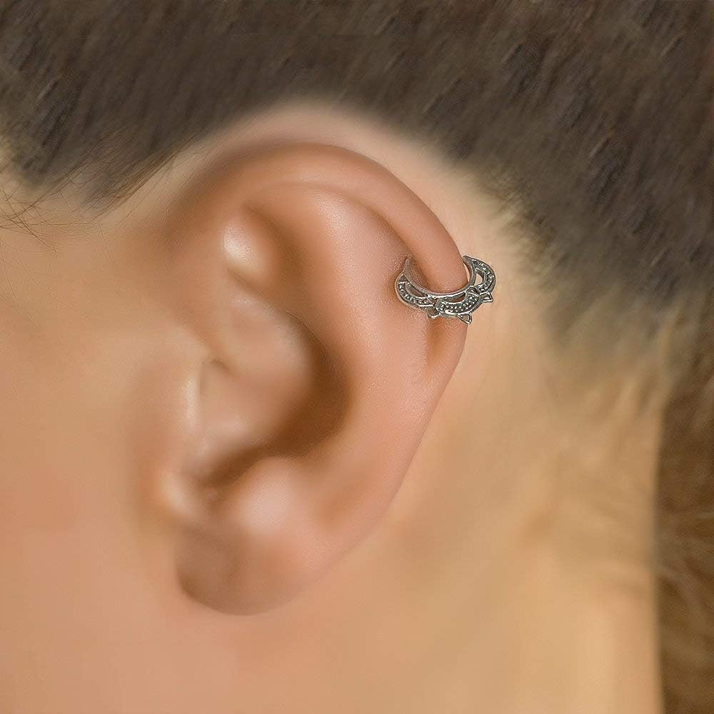 Sterling Silver Helix Earring, Tribal Indian Hoop Ring Piercing, fits Tragus, Cartilage, Rook, Nipple, 20g, Handmade Jewelry