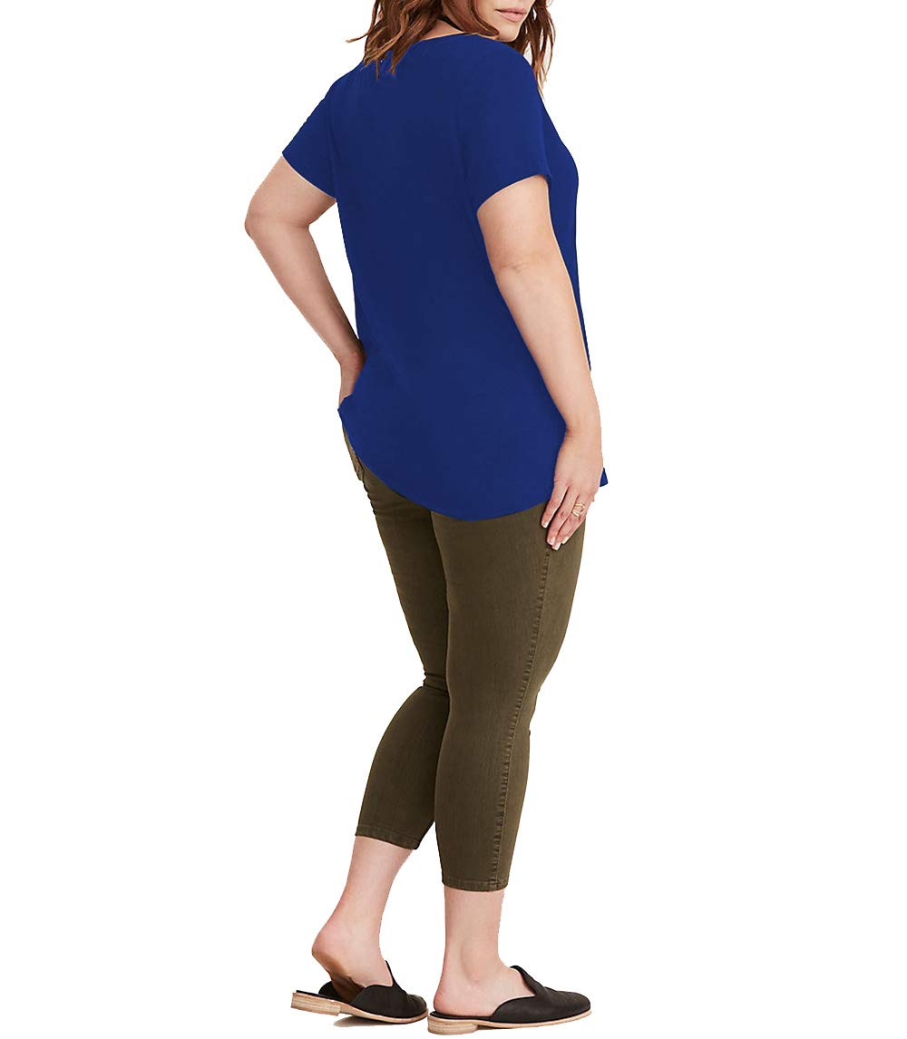 ChongErfei Women Solid Color Loose Fit Short Sleeve V Neck Lightweight Top Tee Navy Blue