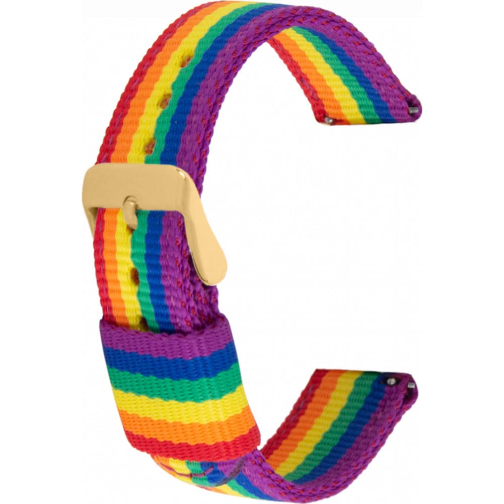 Toff London Ladies Rainbow Textile Watch Strap, Quick Release with Gold Metal Buckle, Band Width 18mm