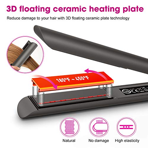 Flat Iron for Hair,GOOLEEN Professional Infrared Hair Straightener and Curler 2 in 1,1 Inch 3D Floating Titanium Plates Tourmaline Ceramic Hair Straightener with Dual Voltage LED Display 180-450℉