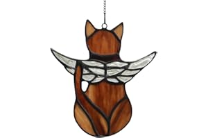 BOXCASA Angel Cat Memorial Gift Stained Glass,Angel Wings Cat Stained Glass Window Hanging,Cat Sympathy Gifts for Cat Lovers,Loss of Cat Sympathy Gift,Pet Memorial Gifts Cat Gift for Women