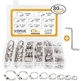 VIGRUE 80 Pieces S304 Adjustable 5/16-1-23/32" Range Worm Gear Hose Clamps Assortment Kit, 8 Size，One Dual-purpose Screwdriver Included