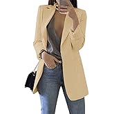 Cnkwei Womens Casual Blazers Open Front Long Sleeve Lapel Collar Work Office Jacket Beige