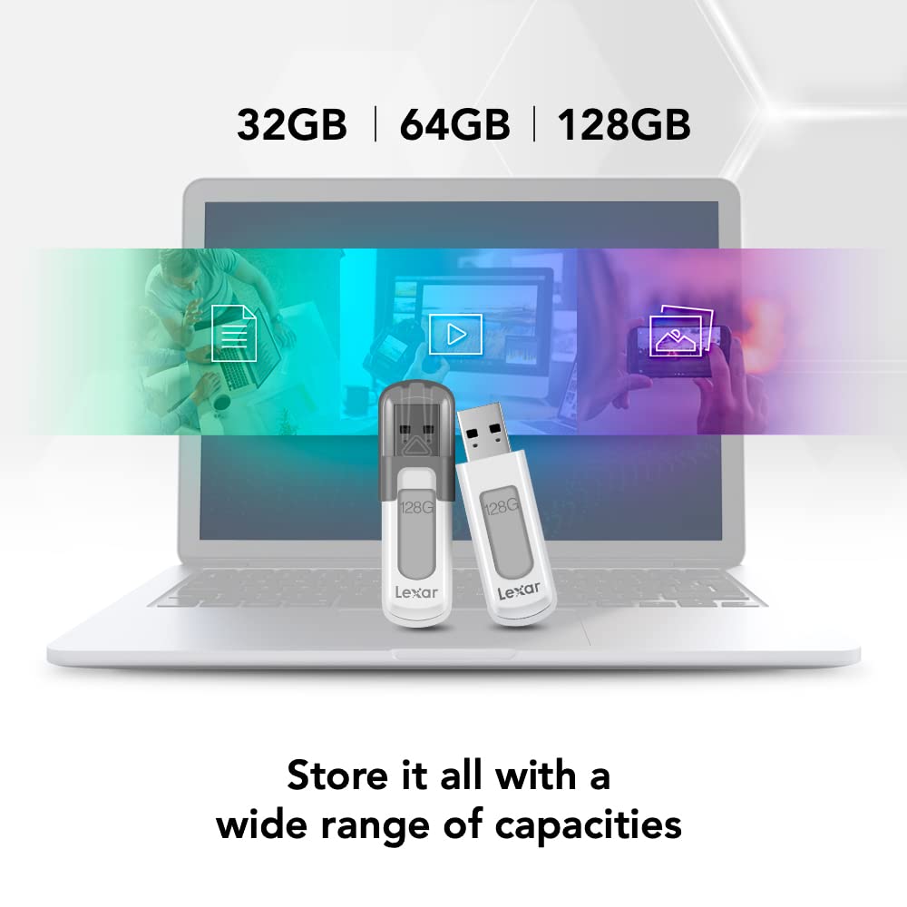 Lexar 128GB JumpDrive V100 USB 3.2 Gen 1 Flash Drive for Storage Expansion and Backup, Gray (LJDV100-128ABNL)