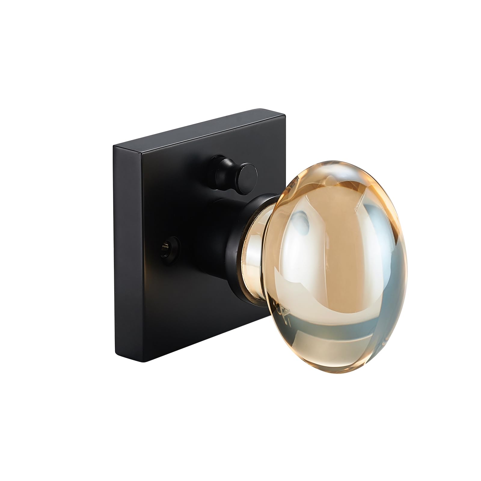 Photo 1 of dairazan Champagne Gold Glass Door Knobs, Premium Privacy Crystal Door Handles with Lock, Square Rosette Matte Black Finished (Privacy)
