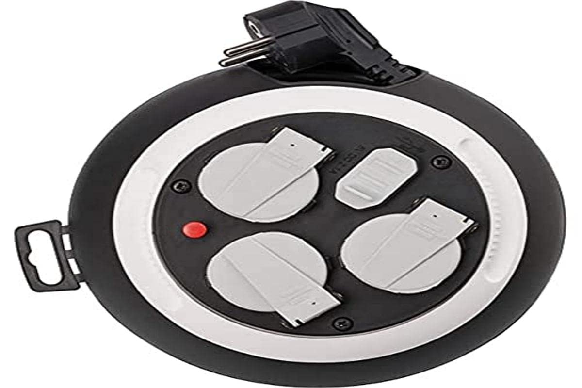 Brennenstuhl Comfort Line Kabelbox 3-fach mit USB / Mini-Kabeltrommel (Indoor-Kabeltrommel für Haushalt mit USB-Ladefunktion, 3m Kabel, Made in Germany) Schwarz/Weiß