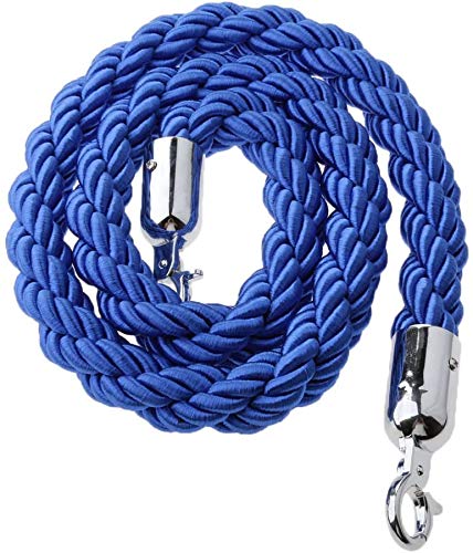 1.5 m Velvet Handrail Rope Barrier Rope Standard for People Guidance System Barrier Tape Barrier Belt with Stainless Steel Hook (Blue)