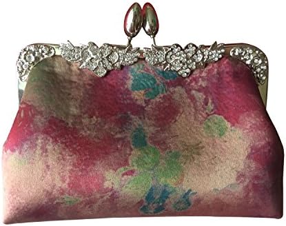 Castle Fairy Women's Vintage Handmade Floral Cloth Clutch Handbag Purse with Detachable Chain (Burgundy A)