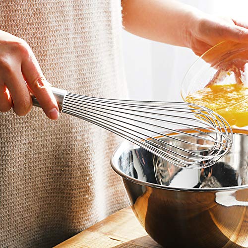 Stainless Steel Eggs Beater,10 inch/12 inch Food Mixer Beater Heavy Duty Hanging Hook,Beater Cream Bar Blender Stir Whisk Stainless Steel Household Manual Eggs(10 Inch) - Thumbnail 3