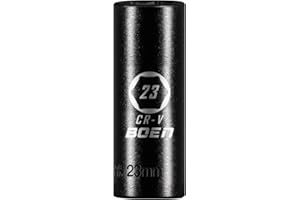 BOEN 1/2" Drive Deep Impact Sockets, Premium Impact Socket, 23mm Socket, Metric, 6 Point, Cr-V Steel with Laser Marking - Strong and Durable
