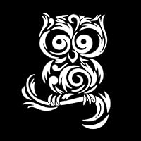 Tribal Cute Owl Silhouette 6" Vinyl Sticker Car Decal (6" White)