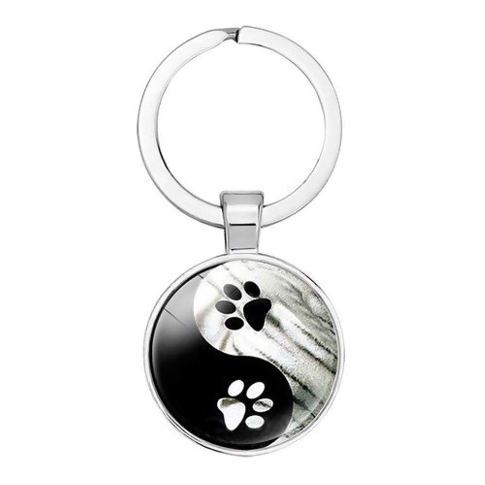 Dreamlife Yin Yang Cat Dog Lover Paw Pendant Keychain, black/white, S