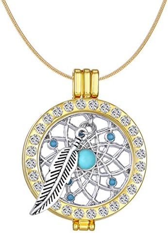 REYOW Dreamcatcher feather Locket Pendant Essential Oil Diffuser Aromatherapy Necklace