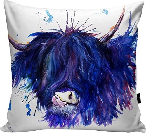 Blue/Purple/White Splatter Highland Cow Cushion Cover by Wraptious