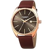 Akribos XXIV Men's Rose-Tone Case with Rose-Tone Accented Gray Dial on Brown Genuine Leather Strap Watch AK945RGBR