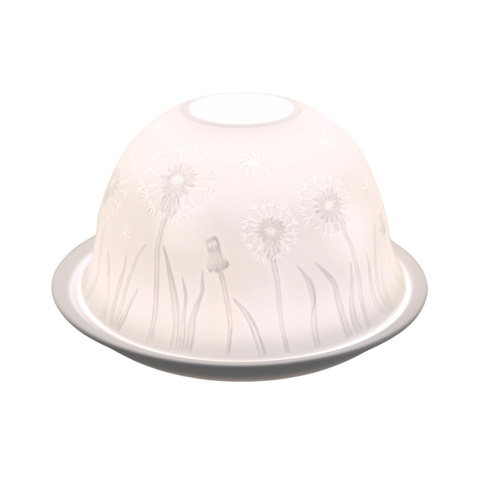 Nordic Lights Dandelion flower Porcelain Tealight Holder Dome | Candle Holder Projecting 3D Image Use With Scented Candle LED Light | Perfect Living Room Decor Lights | Shade & Plate Set with Gift Box