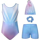 Tstiti Girls Gymnastics Leotard Set with Shorts and Scrunchie 4 Piece Sparkle Training Outfit for Dance Practice