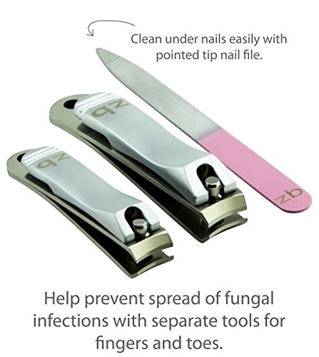 Nail Clippers by Zizzili Basics - 3 Piece Nail Clipper Set - Stainless Steel Fingernail & Toenail Clippers with Nail File & Bonus Pink Carry Case - Best Nail Care for Manicure, Pedicure, Home & Travel