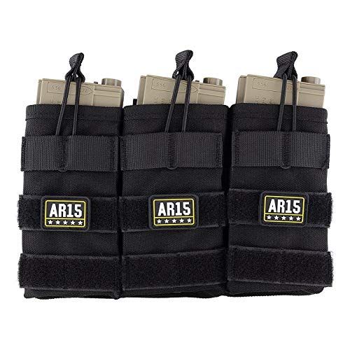 BOOSTEADY Mag Pouch Molle Magazine Pouches for Pistol and Rifle, Triple Open Top Mag Pouch with 3 Hook & Loop Patches