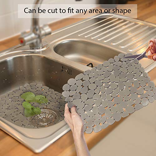 Quable Sink Drainer Mat,Kitchen Sink Mat Protector PVC Protects Glass Pebble Brown (3 PACK)