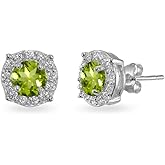 Stud Earrings for Women, Birthstone Earrings, Genuine or Synthetic Gemstone Earrings, 5mm Round Halo, Dainty Earrings, Earrings Studs, Sterling Silver Earrings, Stud Earrings Earrings