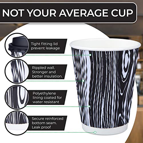 Disposable Paper Coffee Cups 12 Oz - Thick Insulated Cups with Ripple Wall Insulation, Non-Slip & Comfortable - Eco-Friendly & Recyclable - To Go Cups, Ideal for Office, Home, Travel - 50 Pack