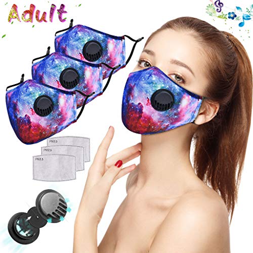 3pcs Face Bandana with Breathing Valves Washable Reusable Anti Dust Protection with 3PC Filter For Women Men (3 PC, Multicolor)