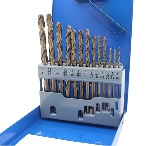 Migiwata 1/16" - 1/4" 13 Piece M35 Cobalt Steel Jobber Twist Drill Bits Set,135Â° Pilot Split Point, Metal Index Case, Extremely Heat Resistant, to Cut Through Stainless Steel and Cast Iron