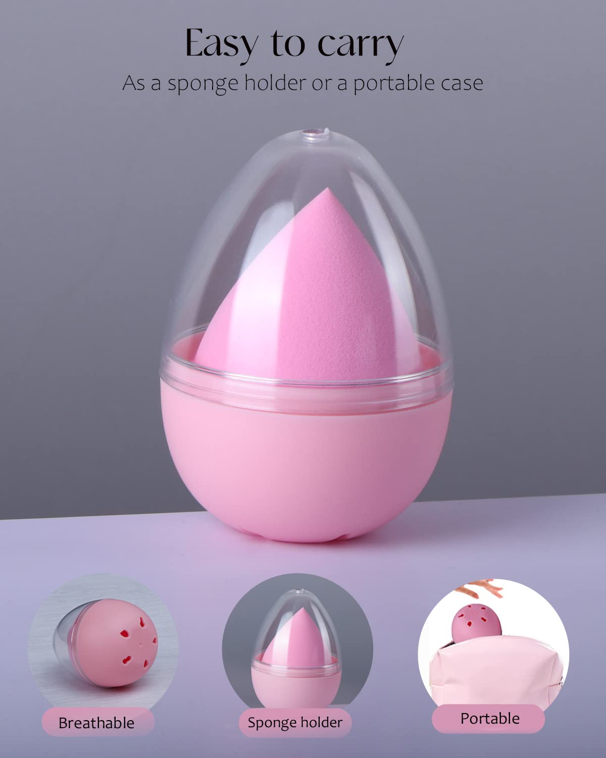 8Pcs Makeup Sponges Set- 7Pcs Beauty Sponge Blenders and 1 Bottle 1 Holder for Blending Foundation, Cream and Powder (Light Pink-Can Packaging)