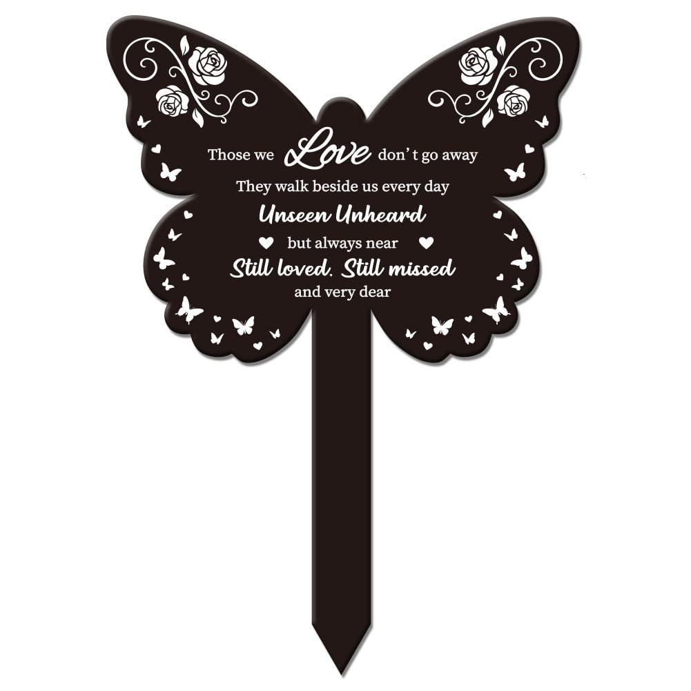 GLOBLELAND Butterfly Love Garden Memorial Remembrance Plaque Stake for Cemetery - Acrylic Waterproof Sympathy Grave Marker for Yard