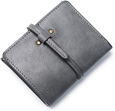 LZG Women's Small Wallet Leather Bifold Clutch Drawstring Purse Mini Card Holder Gray
