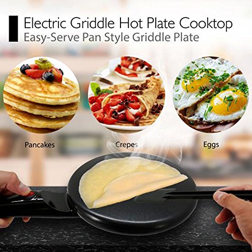 nutrichef Electric Griddle Hot Plate Cooktop - 800W 8" Pan Style Crepe Maker Hot Plate w/ON/Off Switch, Nonstick Coating, Automatic Temperature Control, Plug-in Operation for Kitchen and Countertop - Thumbnail 7