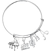 Personalized Music Piano Charm Bangle Bracelet - Music Jewelry - Music Gift - Piano Jewelry - Music Note-Music Lover Jewelry Gift for Pianist