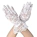 Women's Summer Elegant & Dressy Short White Lace Gloves with Wrist Ruffle