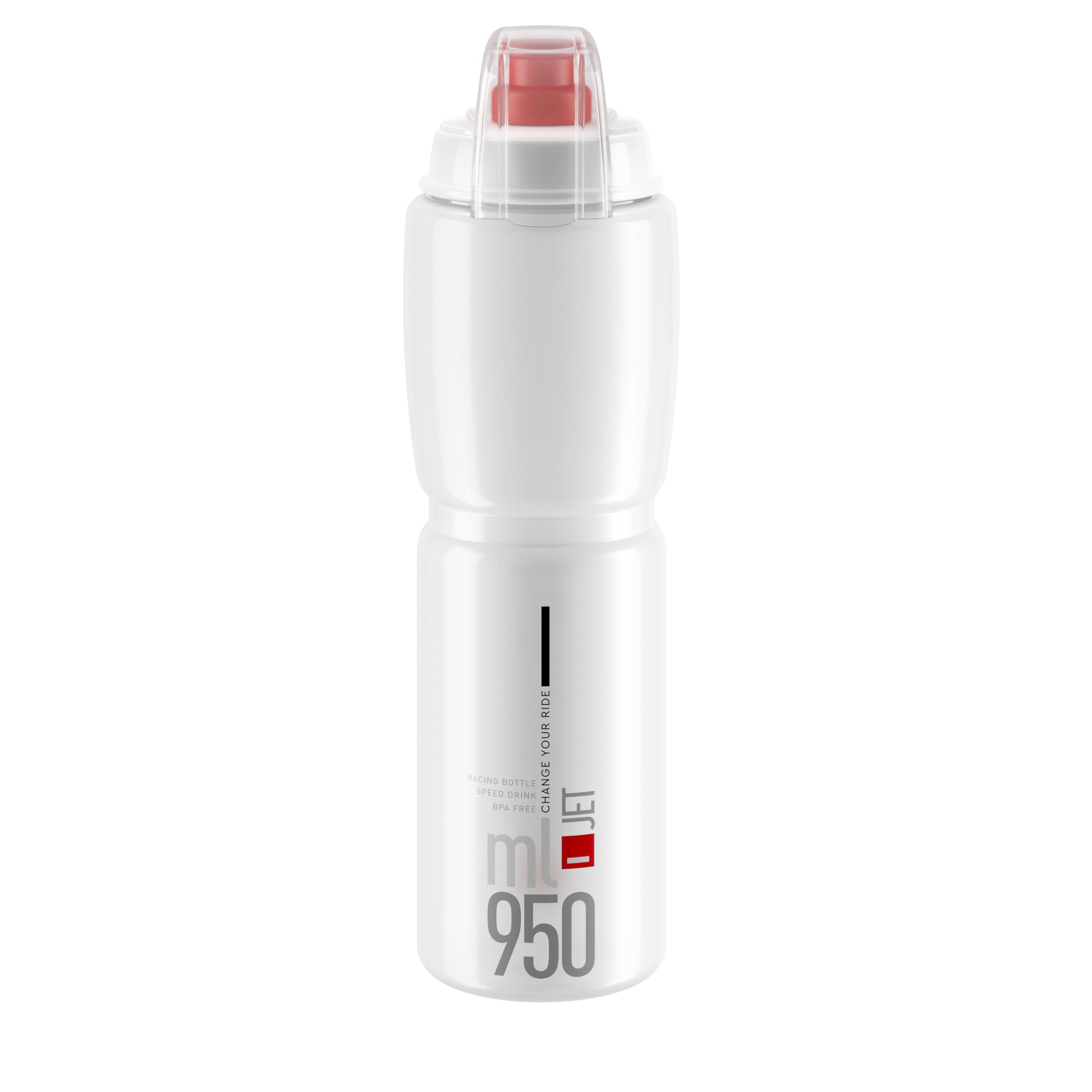 ELITE Jet Plus Water Bottle Clear Red Logo – Large Capacity Cycling Bottle with Easy Squeeze Design – Lightweight & BPA-Free – 950ml – For Road Bike, MTB & Gravel Cycling
