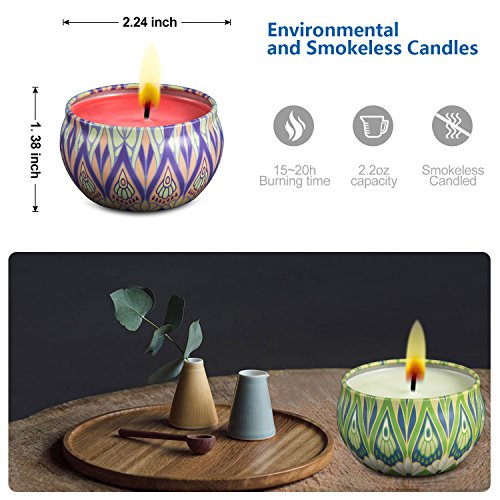 AMASKY Scented Candles for Stress Relief and Aromatherapy,Weddings,Travel Tin, Made of Natural Soy Wax,4 Fragrances-Lavender,Rose,Lilac,Jasmine (4 Packs)